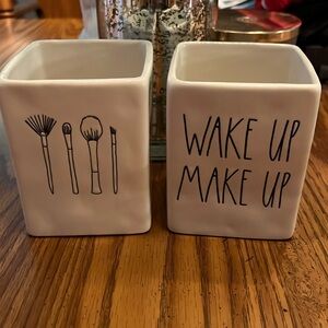 Rae Dunn WAKE UP MAKE UP Makeup Brush Holder Set